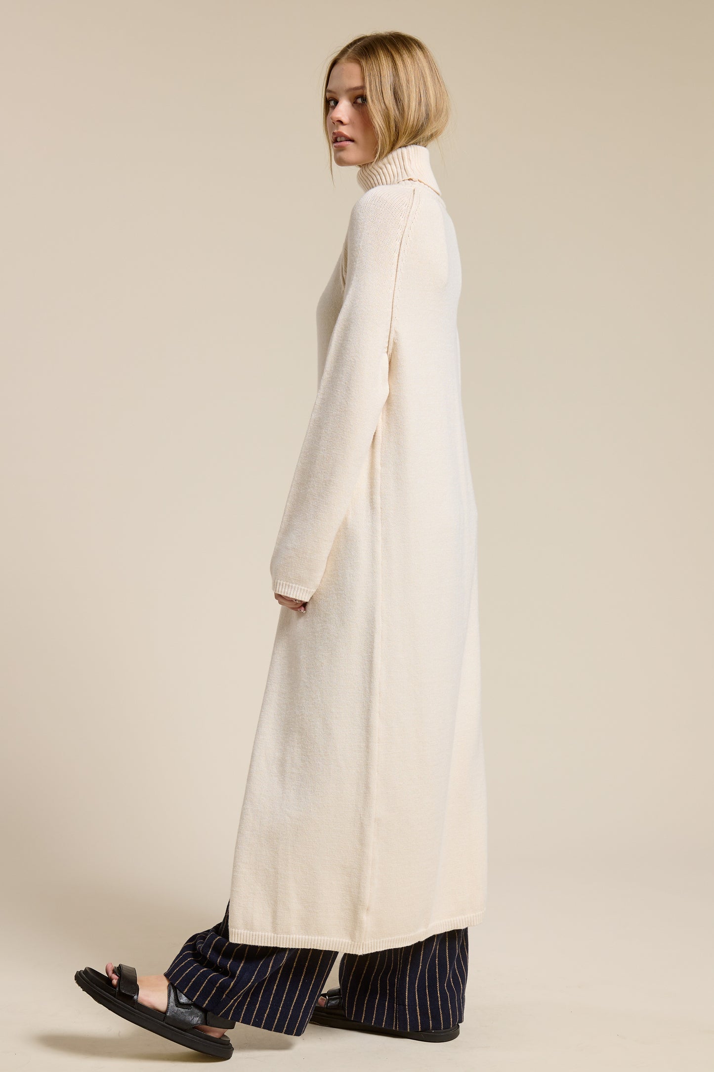 Tommie Turtleneck Tunic Sweater Dress- Ecru