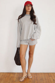 Crosby Striped Lounge Set- Grey