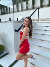 Ari Cutout Detail Athleisure Dress- Red