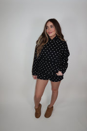 Eliza Polka Dot Sweatshirt and Short Set- Black