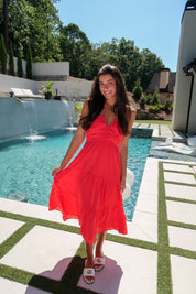 Merritt Tiered Midi Dress- Red