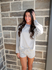Crosby Striped Lounge Set- Grey