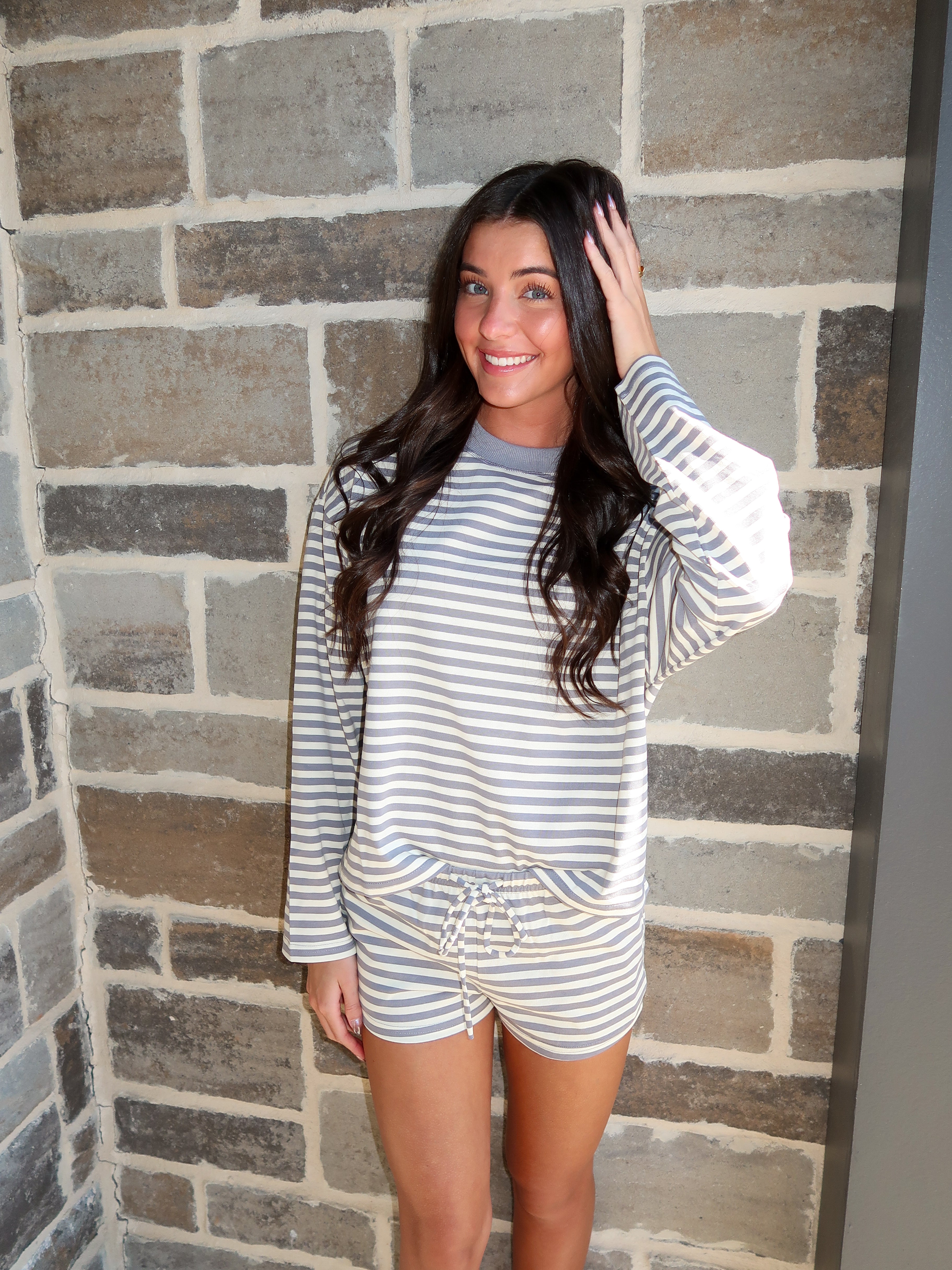 Crosby Striped Lounge Set- Grey