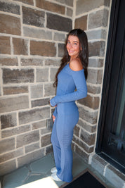 Kamryn Striped Flared Pants- Blue