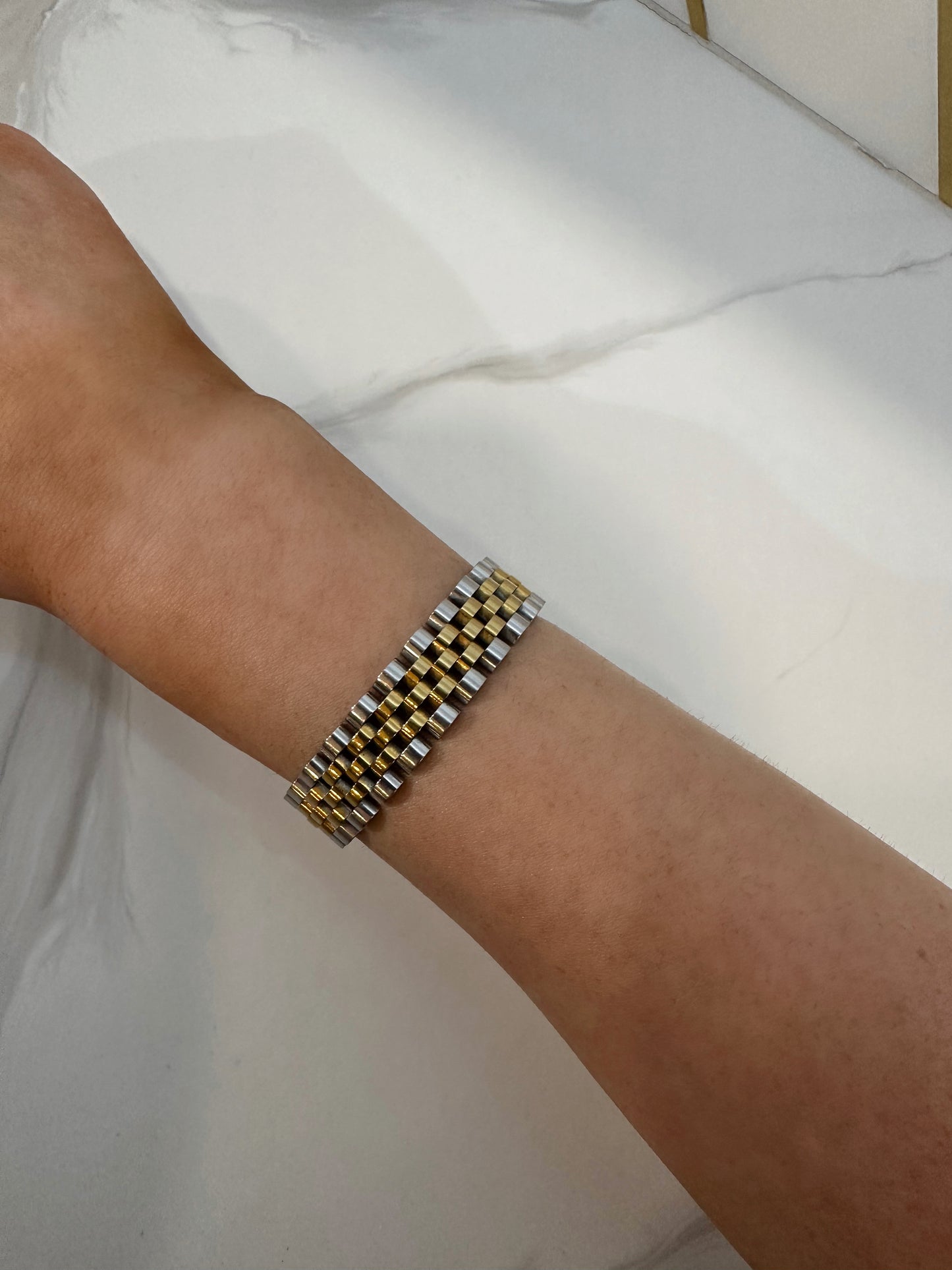 Thick Two-Toned Watch Band Bracelet