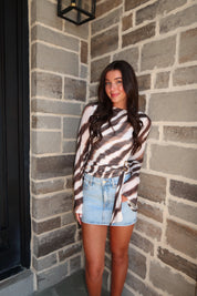 Zahara Long Sleeve Top- Ivory/Brown