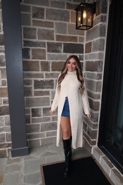 Tommie Turtleneck Tunic Sweater Dress- Ecru