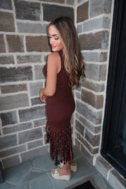 Michelle Fringe Midi Dress- Brown