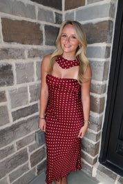 Ainsley Strapless Midi Dress w/ Matching Scarf- Burgundy