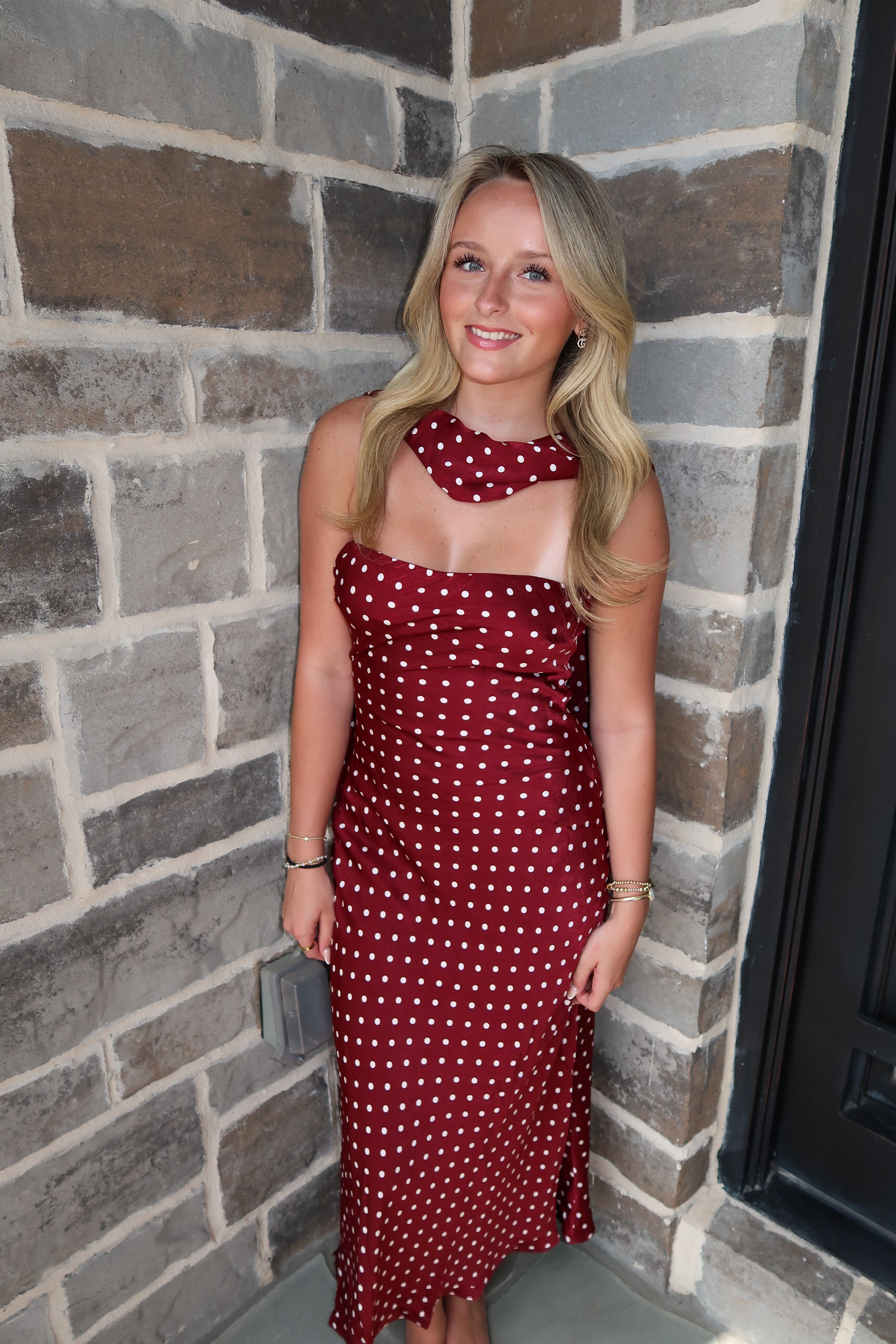 Ainsley Strapless Midi Dress w/ Matching Scarf- Burgundy