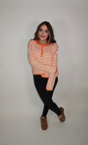 Harlow Striped Henley Knit Top- Sunkist