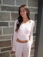 Loren Polka Dot V-Neck Wrap Top – Pink/Black