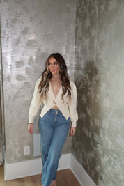 Zelena Gold Button Cardigan- Cream