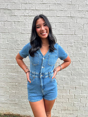 Daisy Denim Short Sleeve Romper