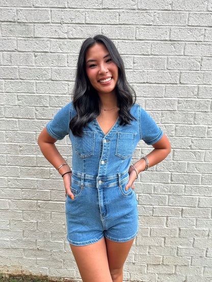 Daisy Denim Short Sleeve Romper