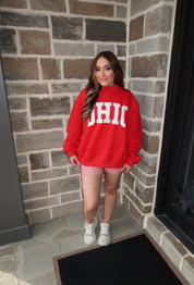 Ohio Embroidered Mockneck Sweatshirt- Red