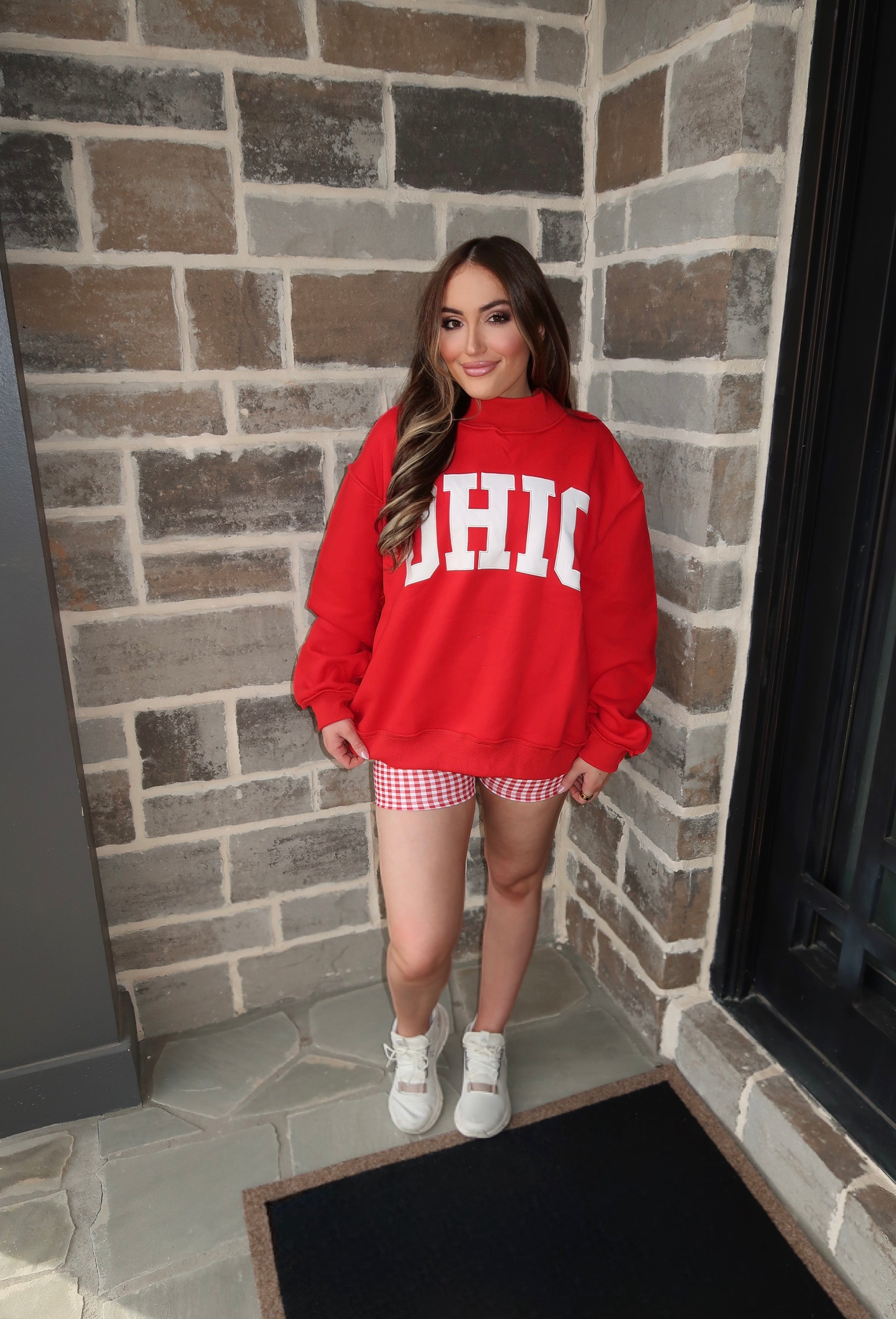 Ohio Embroidered Mockneck Sweatshirt- Red