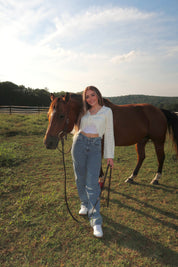 Alice Open Knit Tie Front Shrug- Ivory