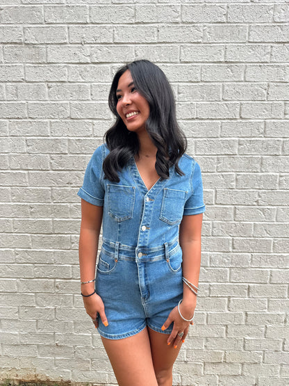 Daisy Denim Short Sleeve Romper