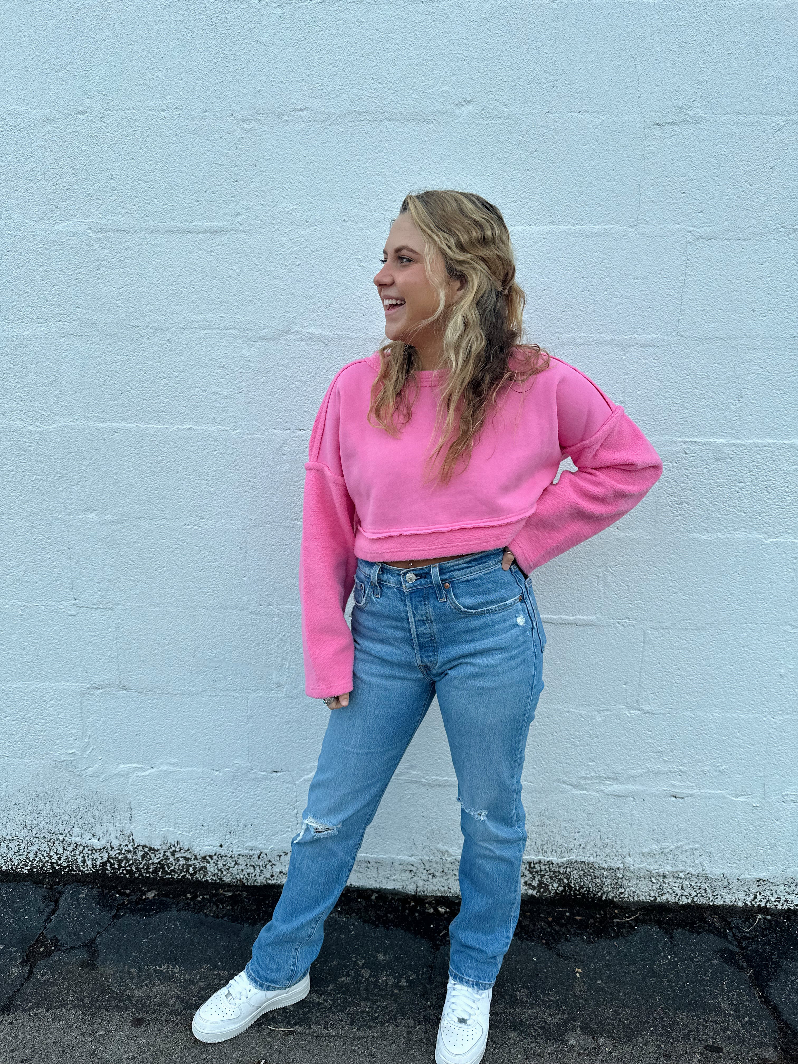 Penelope Hot Pink Cropped Sweater