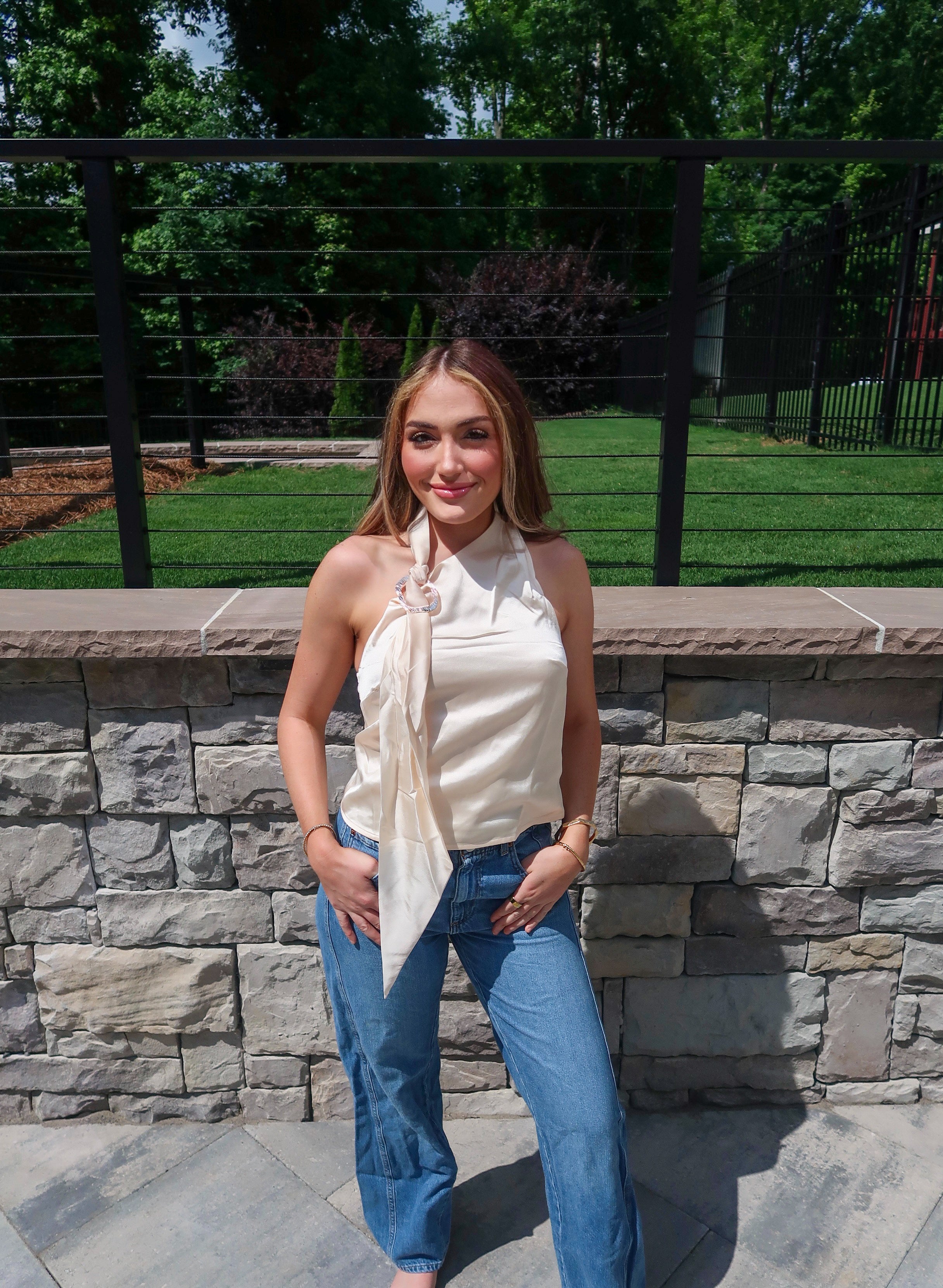 Zara One Shoulder Top With Scarf Detail- Ivory