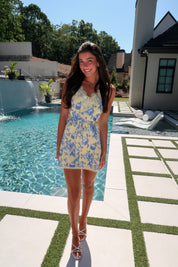 Cecily Swing Mini Dress- Yellow/Blue