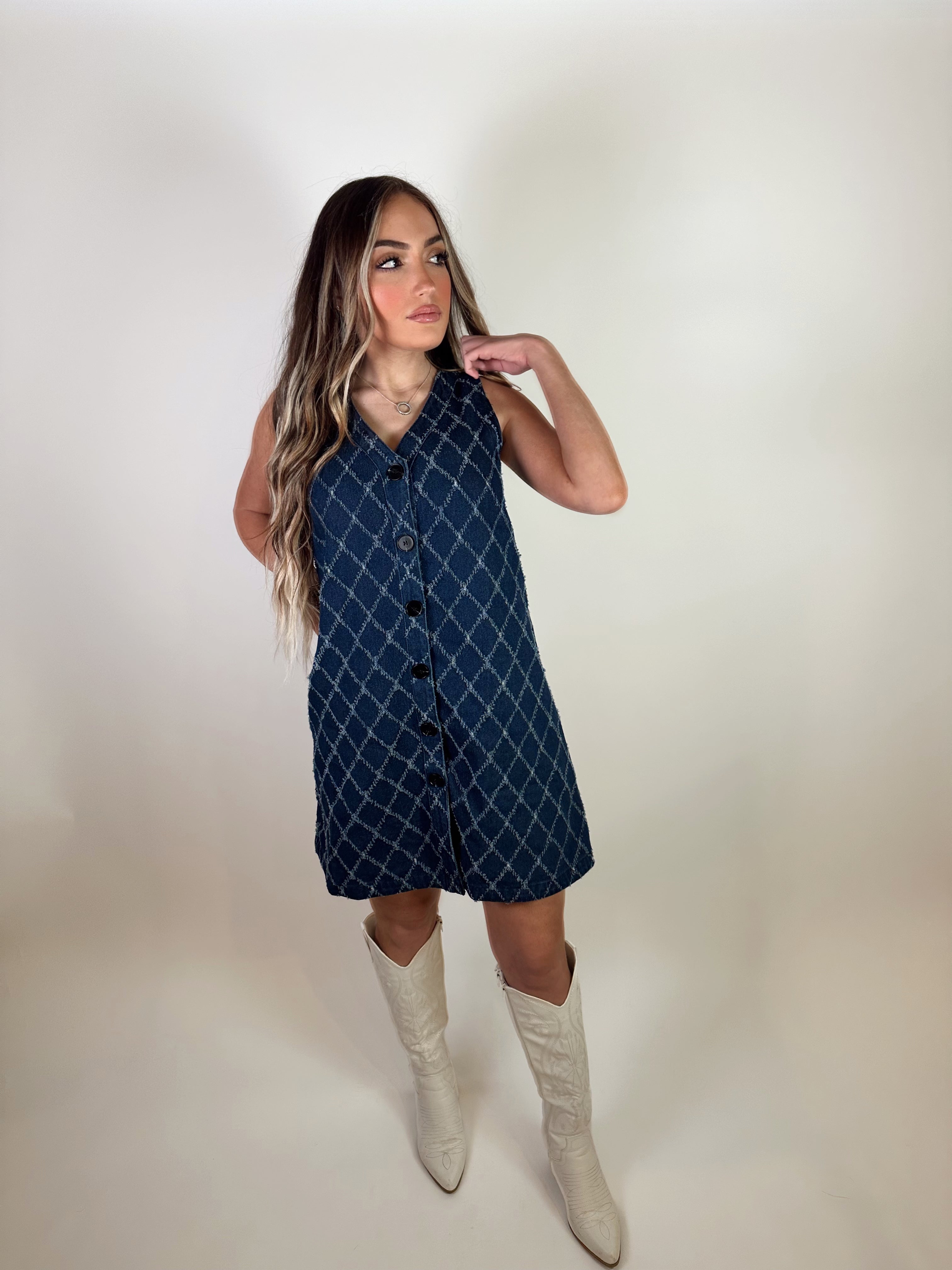 Auden Detailed Denim Dress- Dark Denim