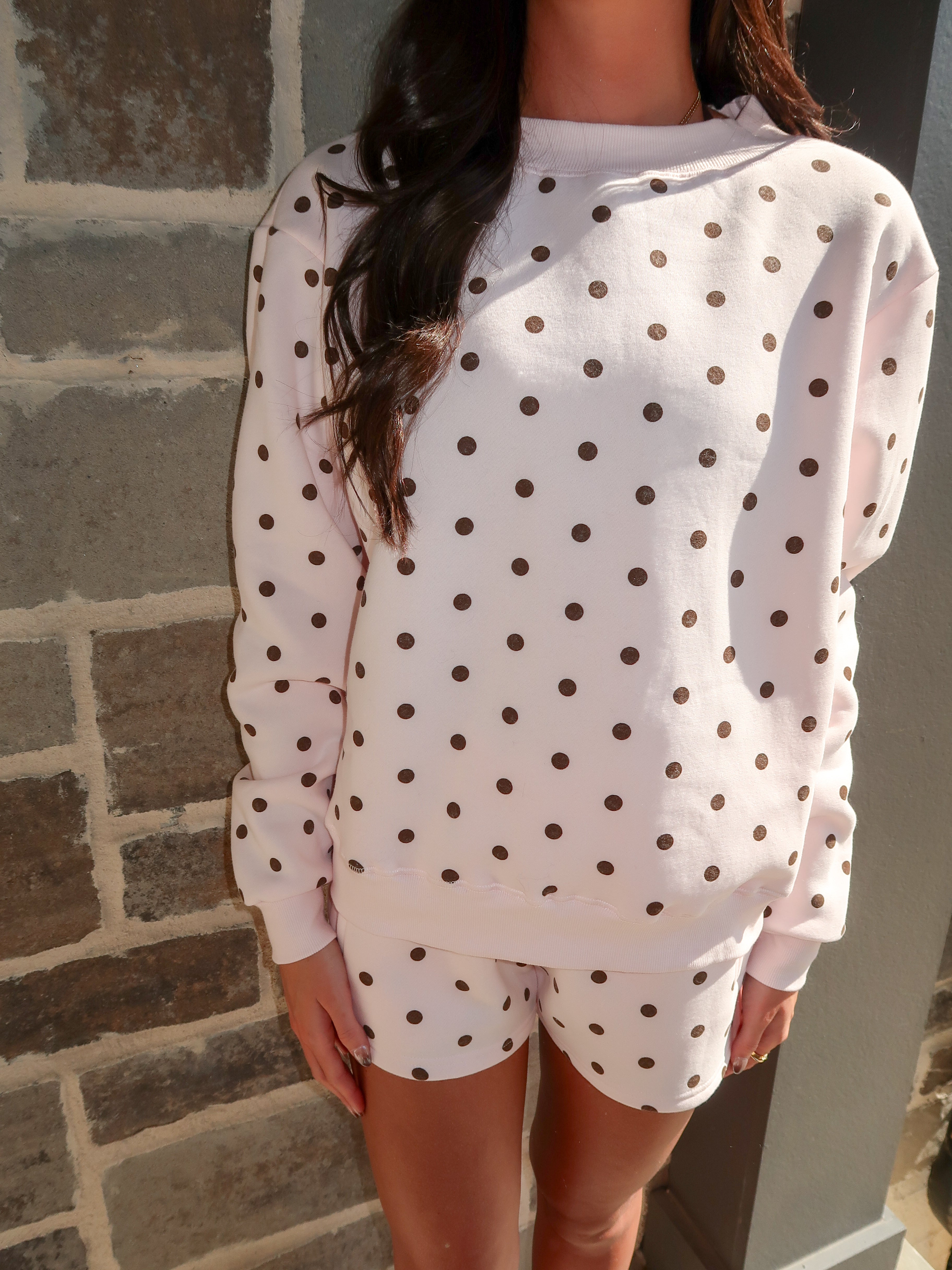 Zadie Polka Dot Sweat Short Set – Pink/Brown