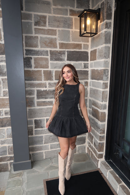 Jane Denim Bubble Hem Dress- Black Denim