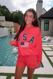 USA Flag Sweatshirt- Red