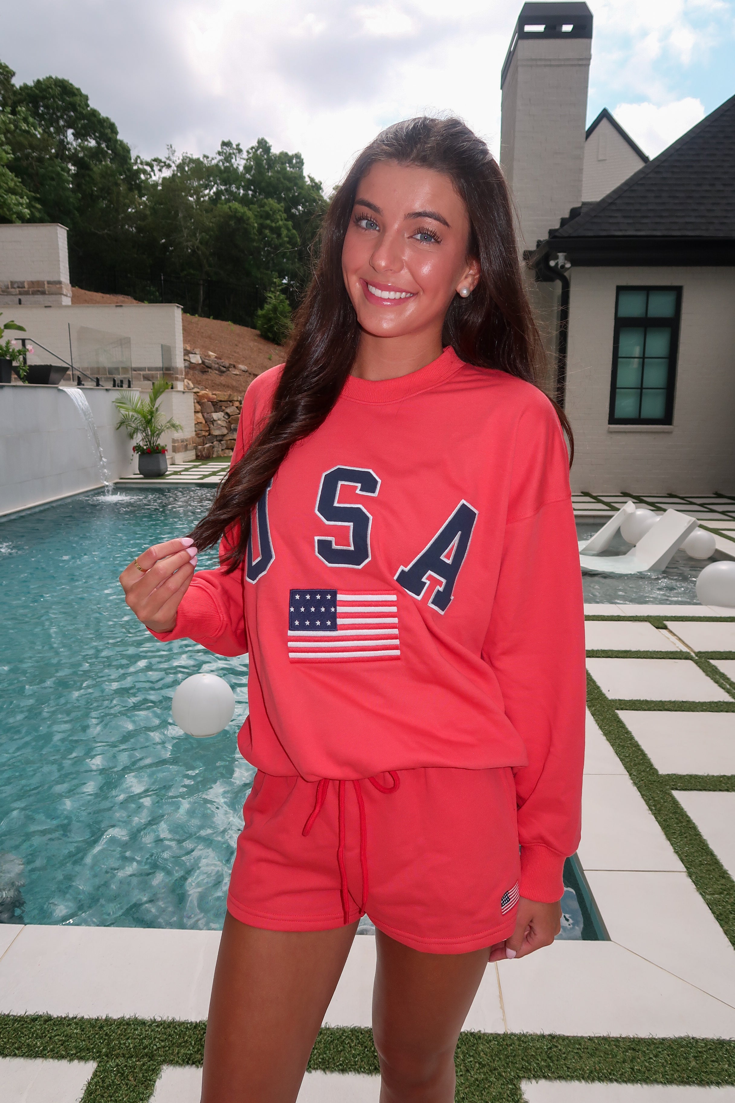 USA Flag Sweatshirt- Red