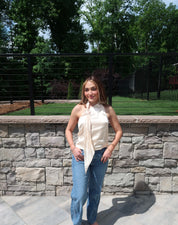 Zara One Shoulder Top With Scarf Detail- Ivory
