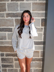 Crosby Striped Lounge Set- Grey