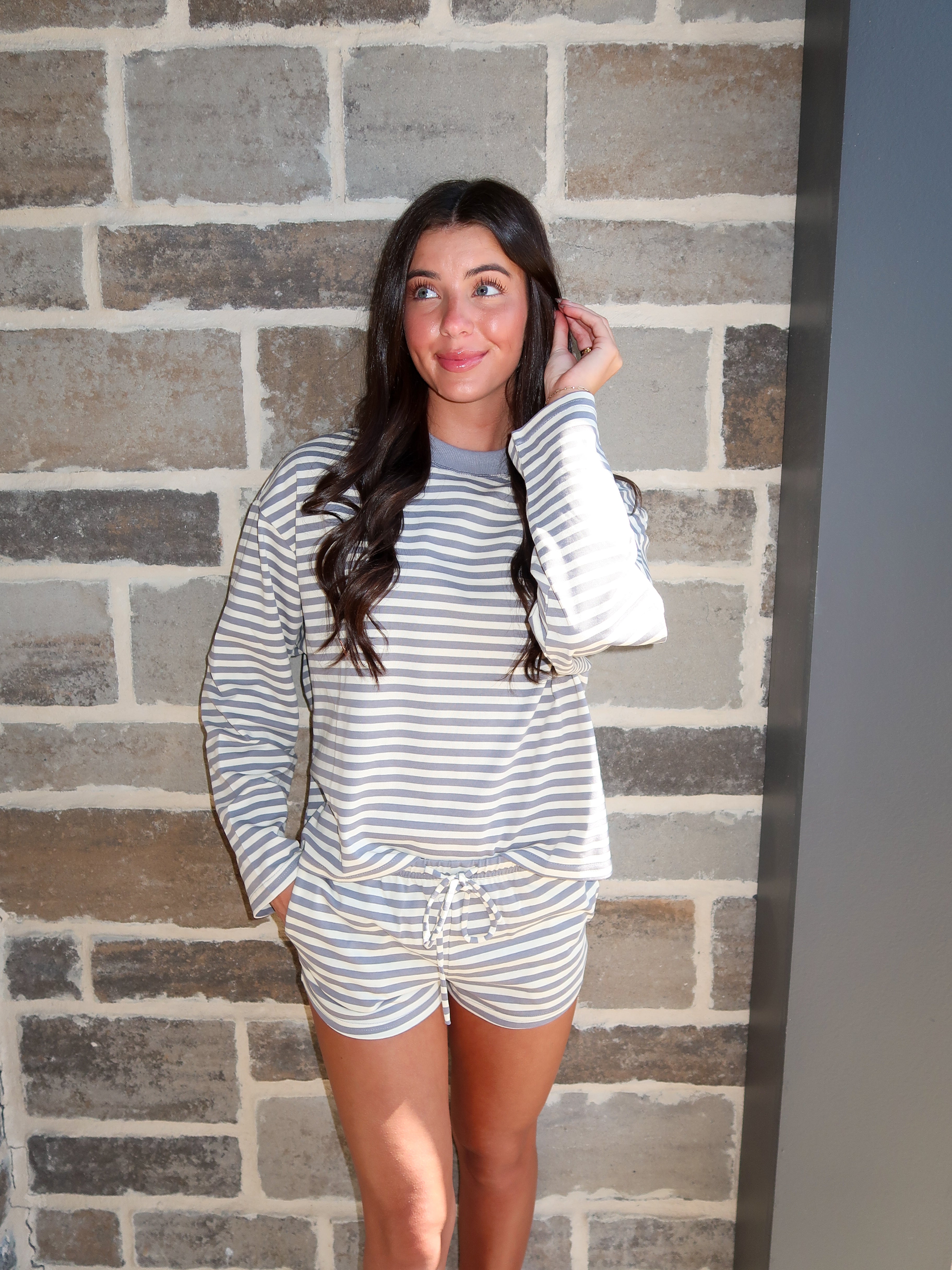 Crosby Striped Lounge Set- Grey