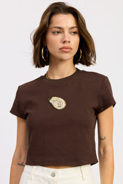 Oyster Beaded Embroidered Baby Tee- Chocolate