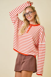 Harlow Striped Henley Knit Top- Sunkist