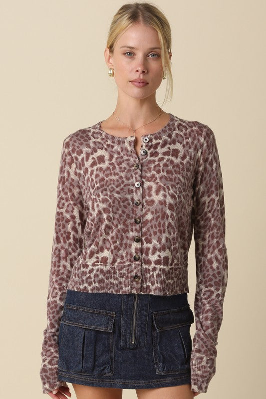 Lou Leopard Cardigan- Pink/Brown