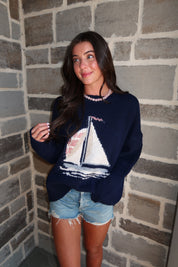 Sailboat Knit Sweater- Navy