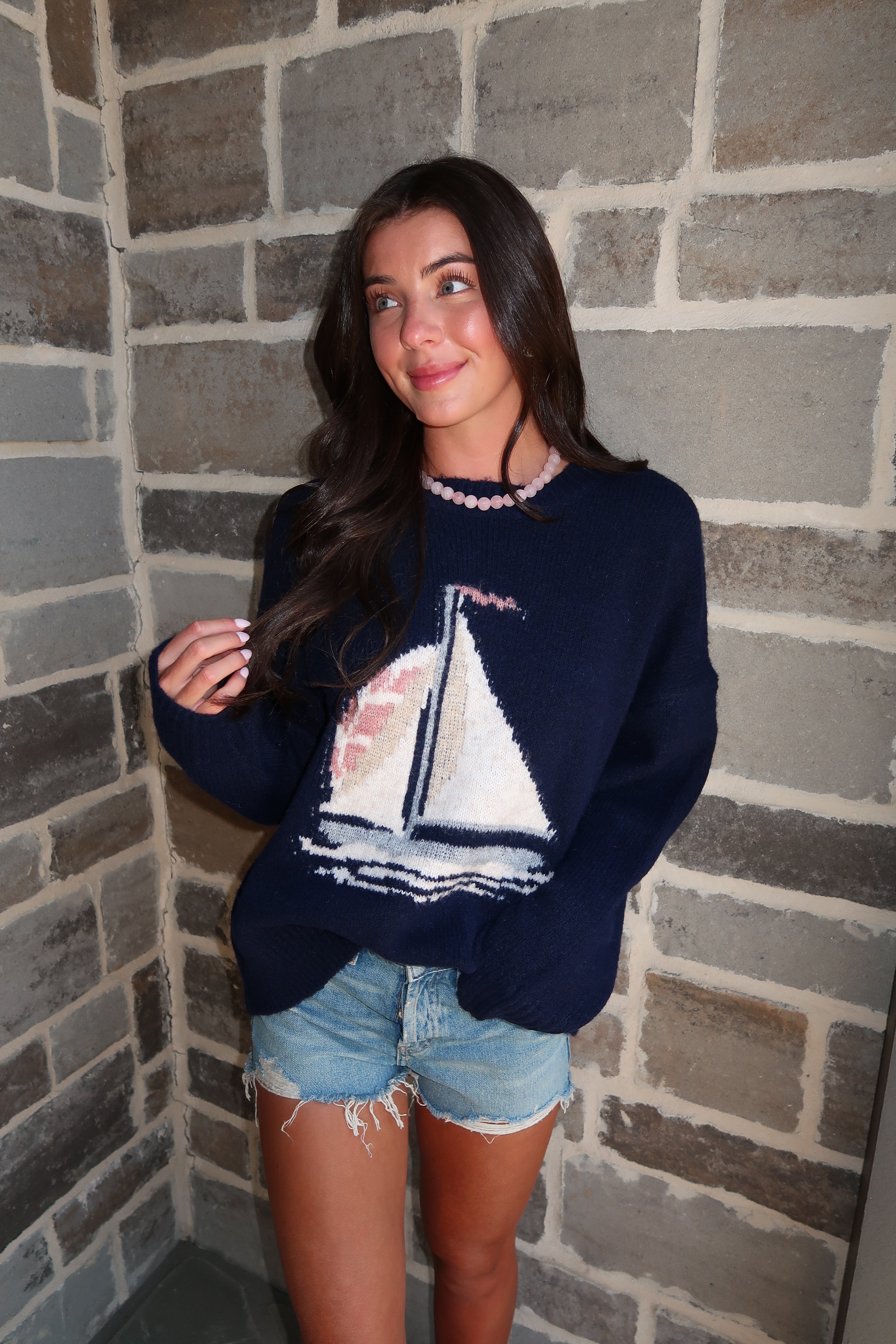 Sailboat Knit Sweater- Navy