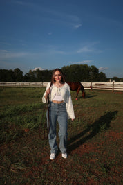 Alice Open Knit Tie Front Shrug- Ivory