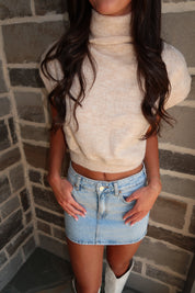 Iris Turtle Neck Cap Sleeve Top- Sand
