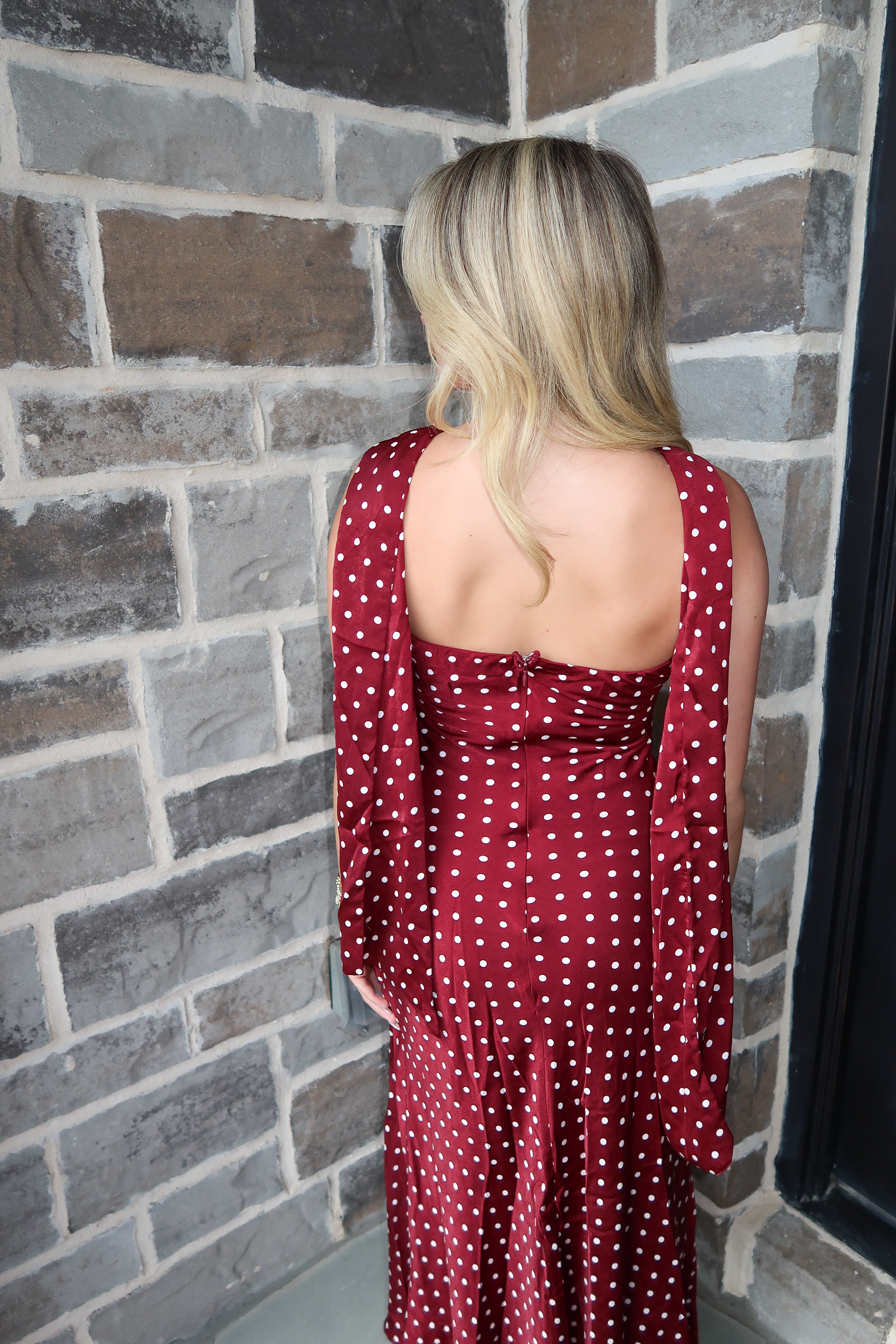 Ainsley Strapless Midi Dress w/ Matching Scarf- Burgundy