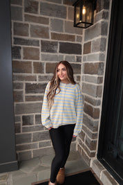 Josie Striped Sweater Cardigan- Blue/Butter