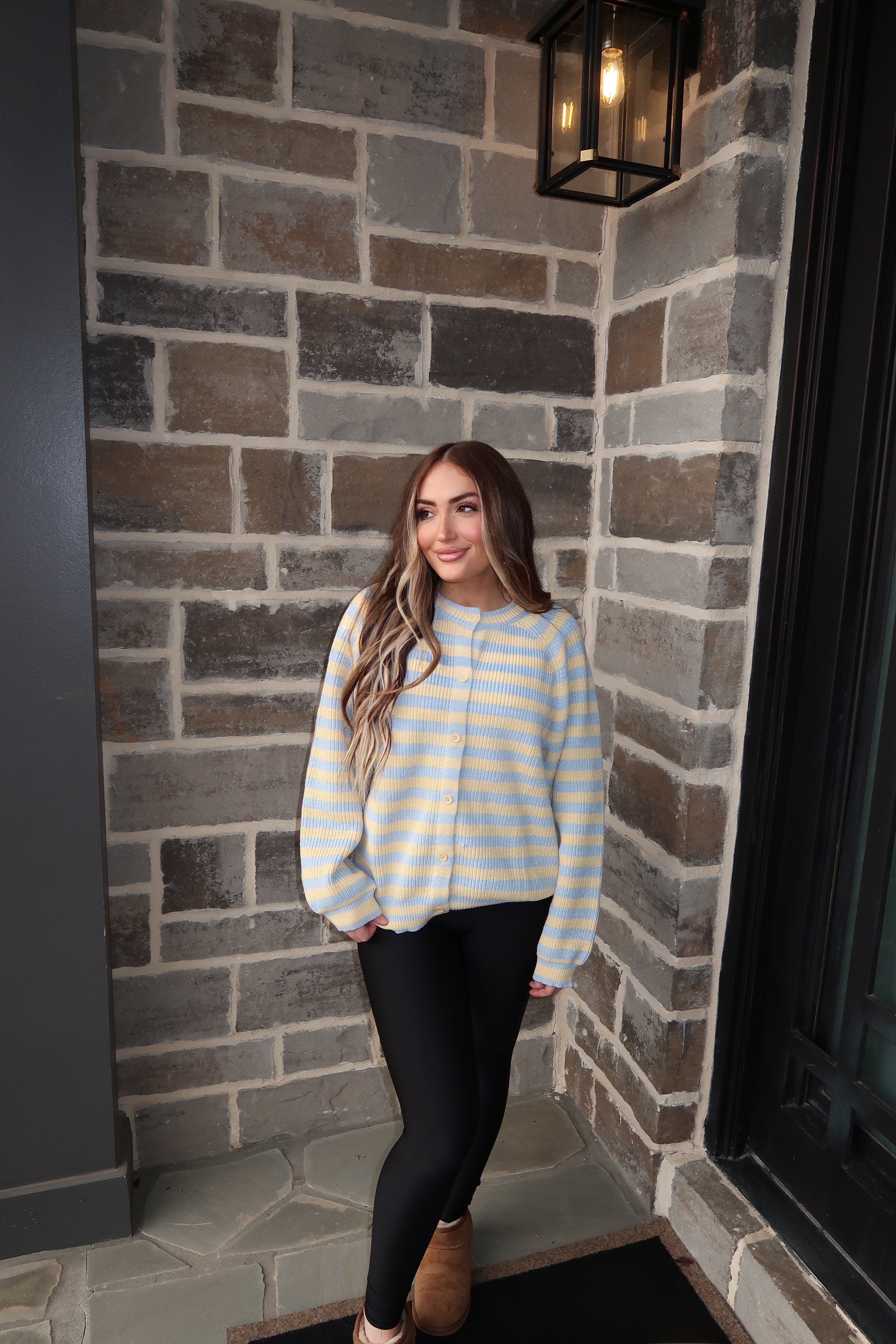 Josie Striped Sweater Cardigan- Blue/Butter