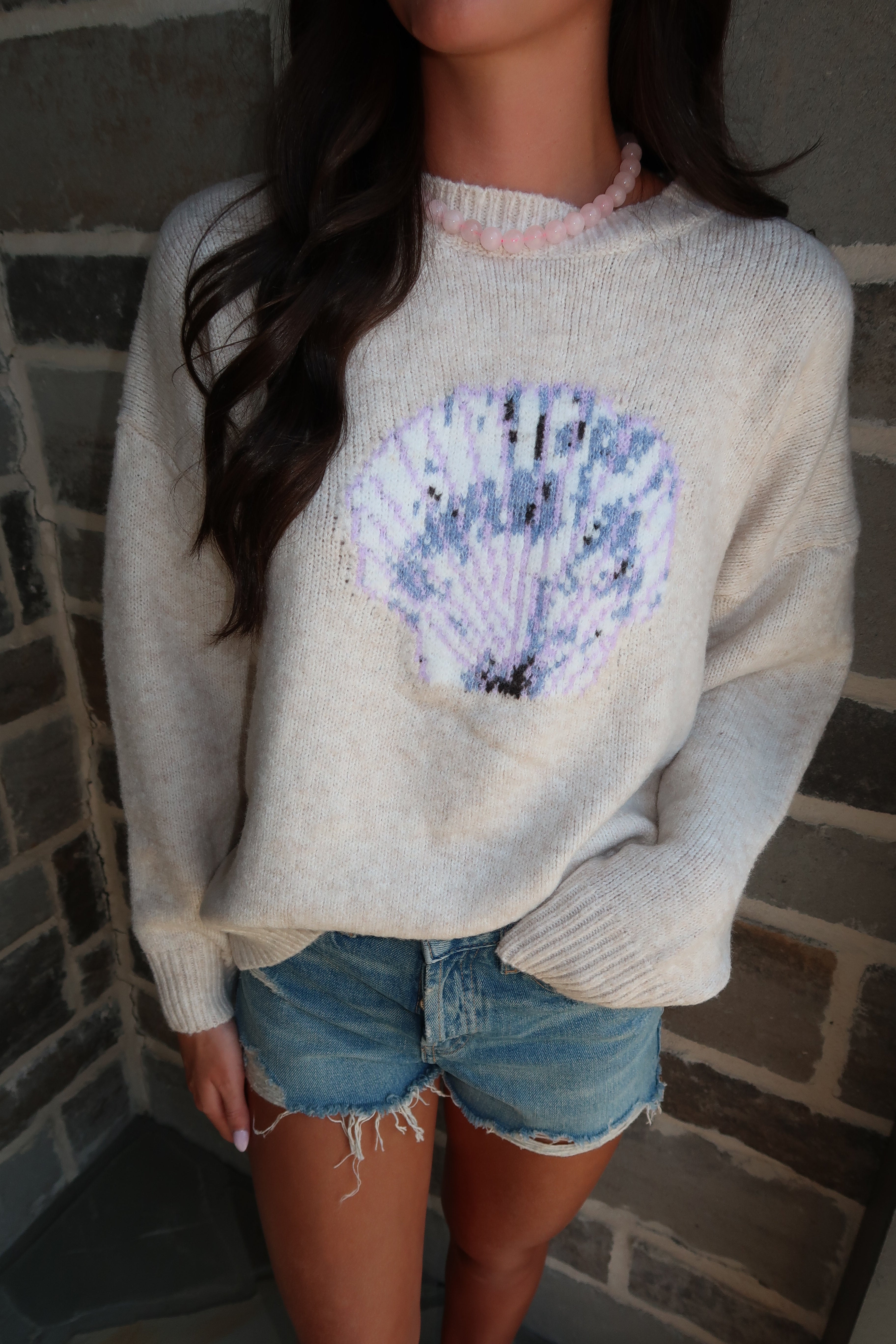 Seashell Knit Sweater- Cream