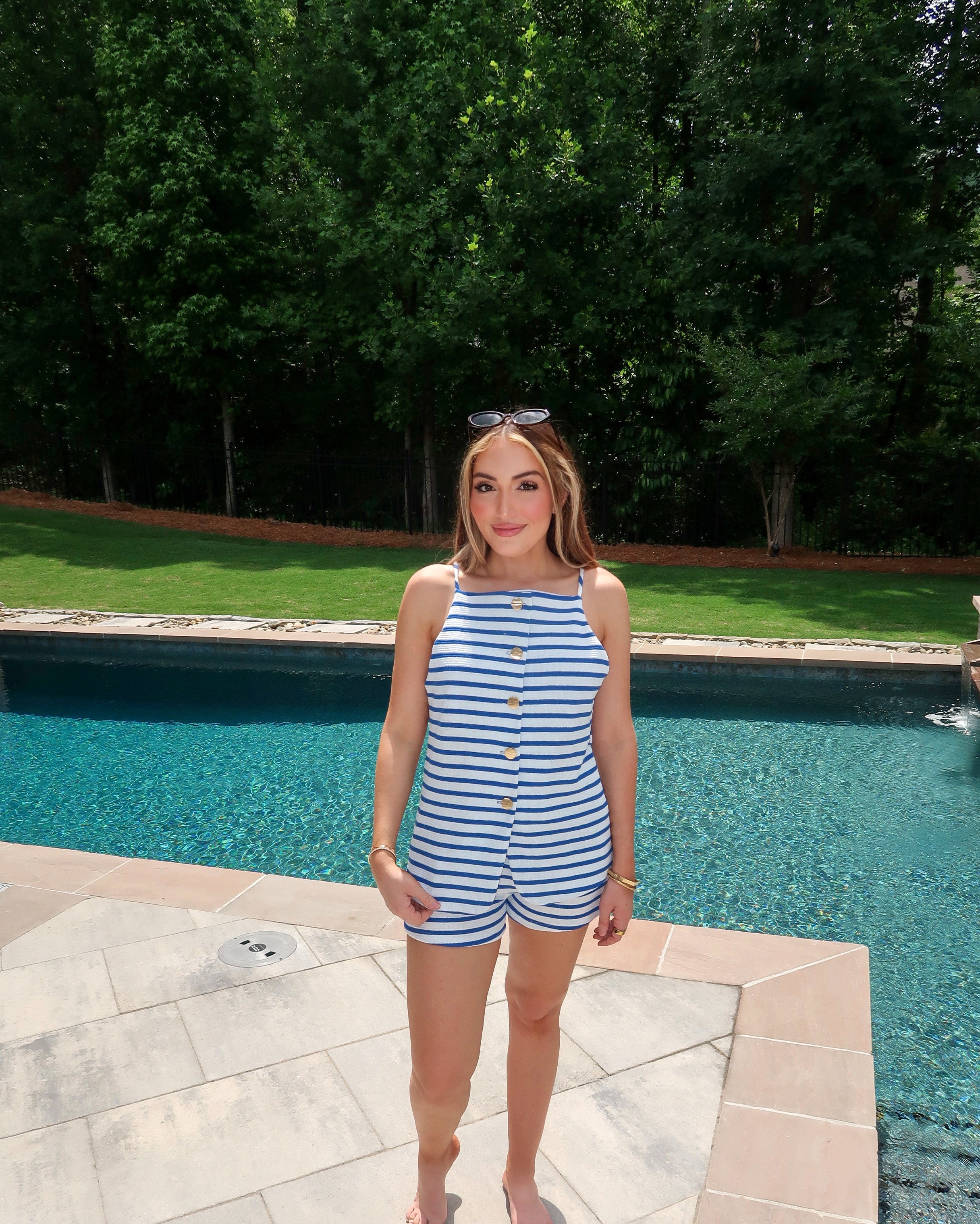 Jude Button Down Striped Set- White/Royal Blue