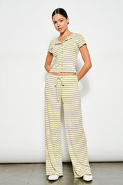 Pippa Striped Pants Set- Yellow/Grey