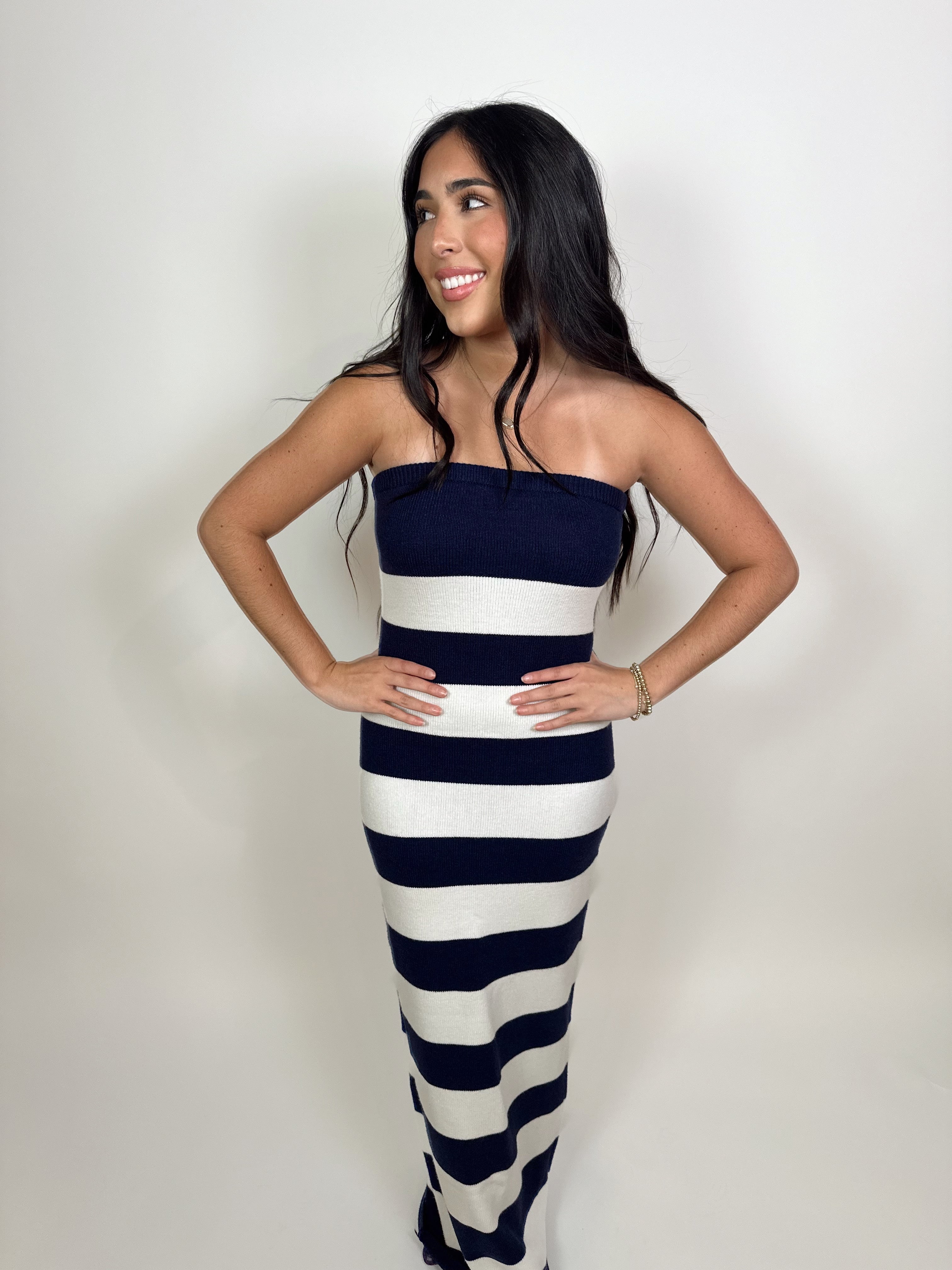 Sophie Striped Knit Maxi Dress- Navy