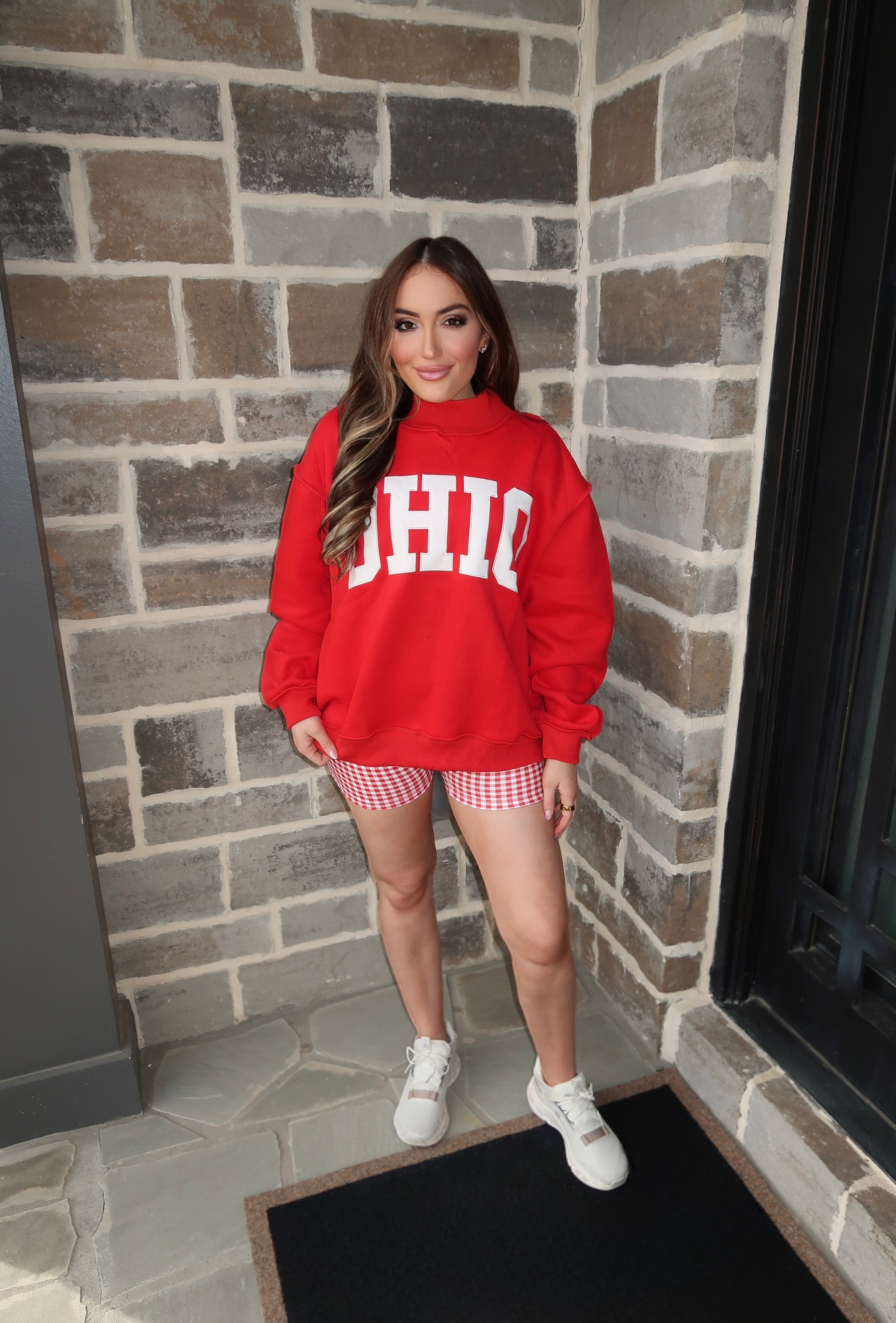 Ohio Embroidered Mockneck Sweatshirt- Red
