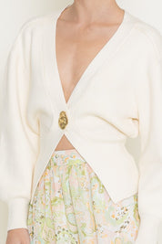 Zelena Gold Button Cardigan- Cream